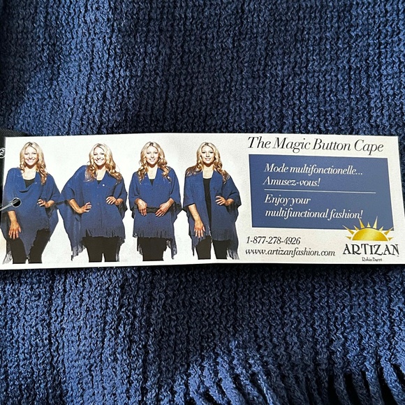 CAPE, MULTIFUNCTIONAL, BLUE, SZ WOMEN ONE SIZE, FRINGE ACCENTS, ACRYLIC, - Picture 5 of 12